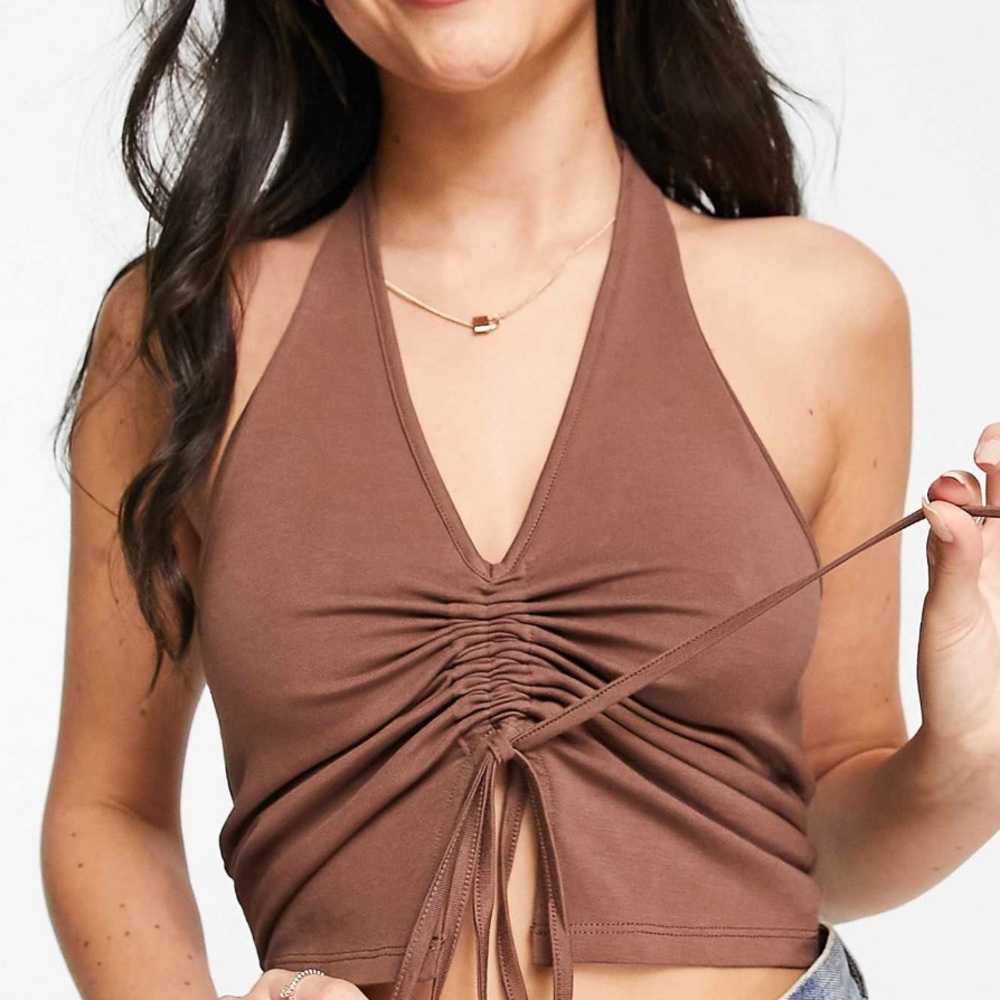 ASOS Chocolate Halter Ruched Tank Top